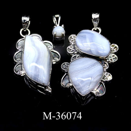 M-36074 - Sterling Silver 925 Blue Lace Agate Pendants