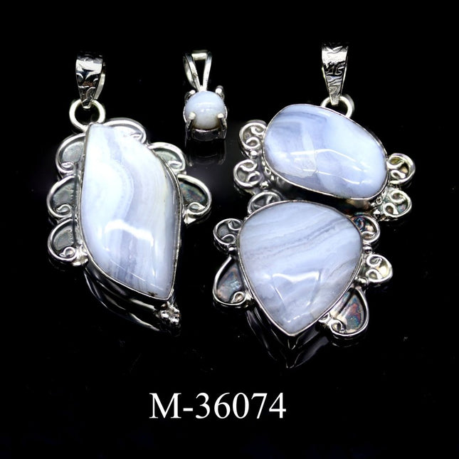 M-36074 - Sterling Silver 925 Blue Lace Agate Pendants