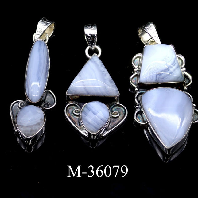 M-36079 - Sterling Silver 925 Blue Lace Agate Pendants