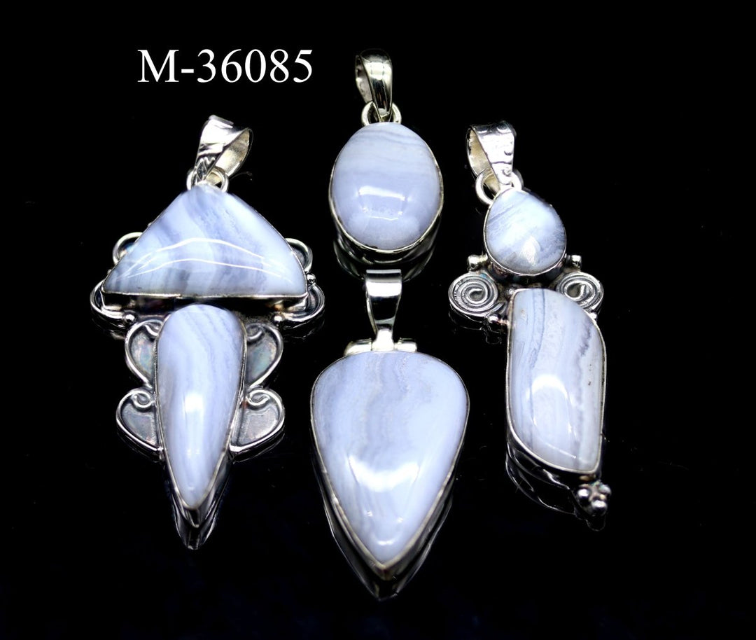 M - 36085 - Sterling Silver 925 Blue Lace Agate PendantsCrystal River Gems