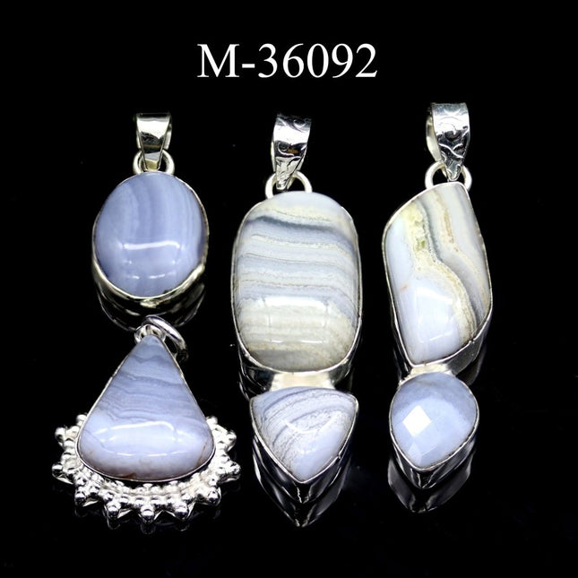 M-36092 - Sterling Silver 925 Blue Lace Agate Pendants