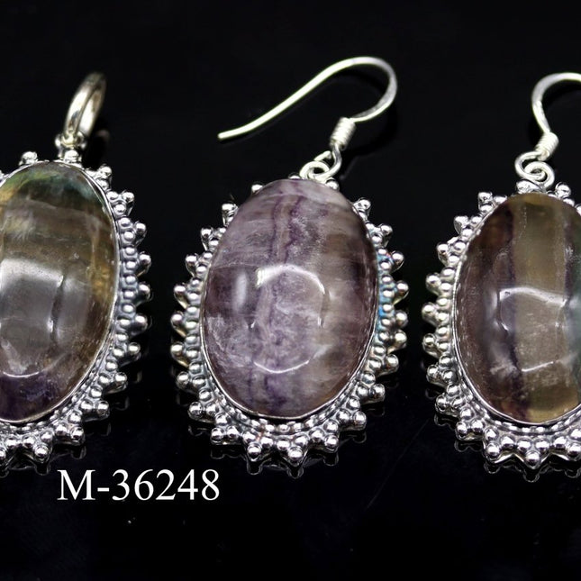 M-36248 - 925 Sterling Silver Rainbow Fluorite Jewelry / 30.6g - Crystal River Gems