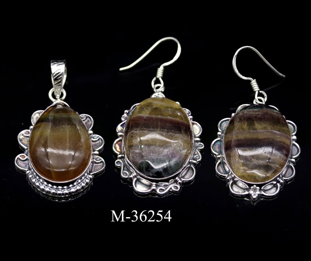 M-36254 - 925 Sterling Silver Rainbow Fluorite Jewelry / 28.8g