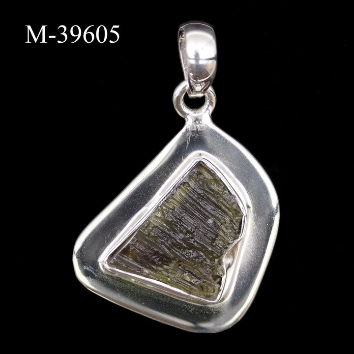 M - 39605 - Moldavite 925 Sterling Silver PendantCrystal River Gems