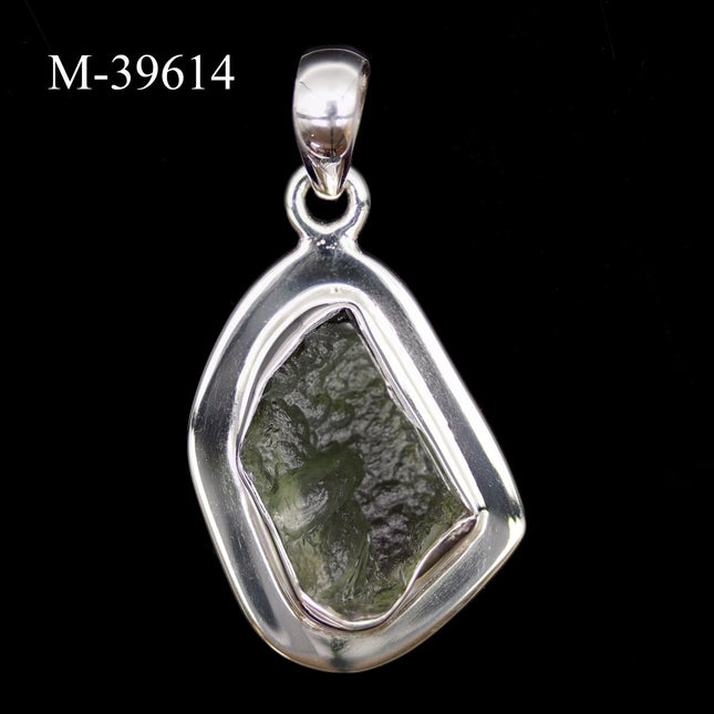 M-39614 - Moldavite 925 Sterling Silver Pendant - Crystal River Gems