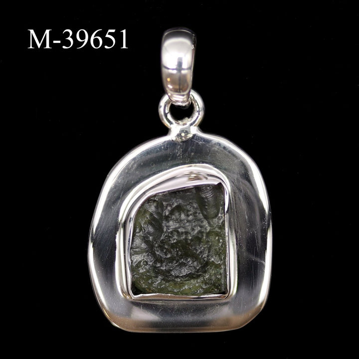 M - 39651 - Moldavite 925 Sterling Silver PendantCrystal River Gems