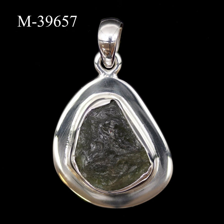 M - 39657 - Moldavite 925 Sterling Silver PendantCrystal River Gems