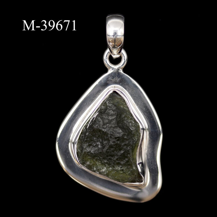 M - 39671 - Moldavite 925 Sterling Silver PendantCrystal River Gems