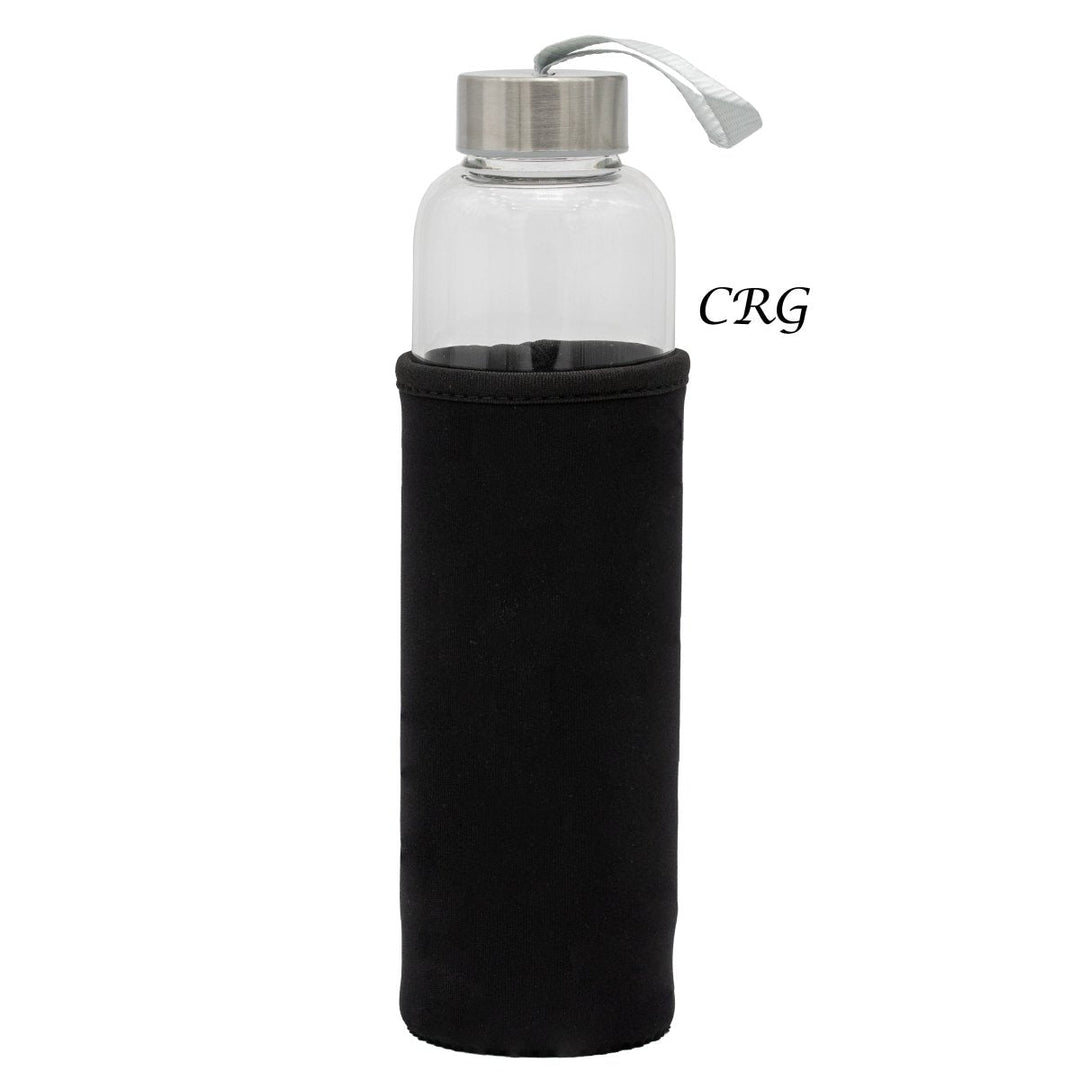 Mixed Gemstone Metal Glass Water Bottle (1 Piece) Size 12 Inches with Black Protective Sleeve