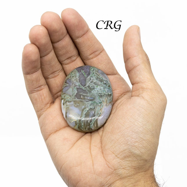 Moss Agate Palm Stone (1 Piece) Size 2 Inches Polished Crystal Worry Stone - Crystal River Gems