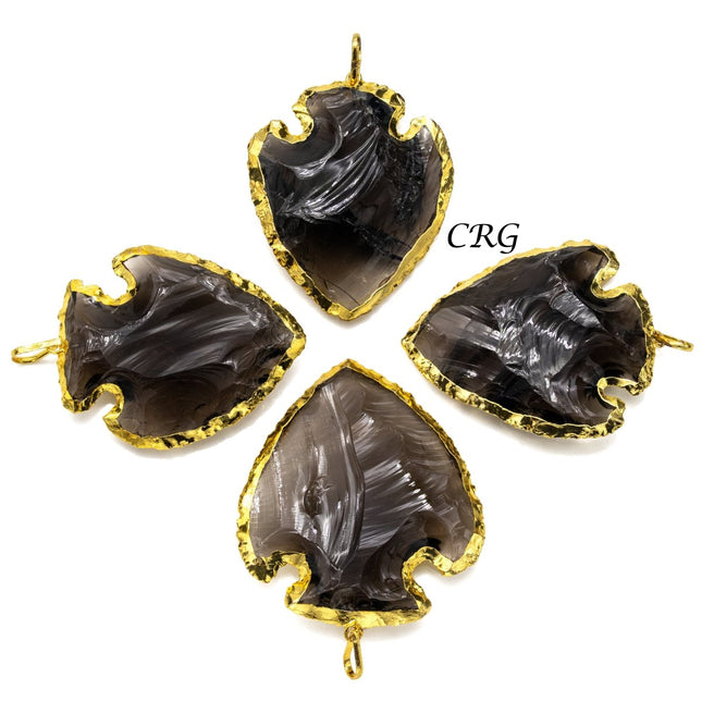 Obsidian "Arrowhead" Pendants with Gold Plating (2 in) 5 Pcs - Crystal River Gems