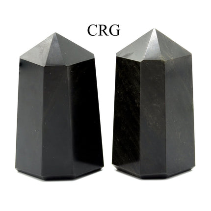 Obsidian Gold Sheen Point (1 Piece) Size 3 to 5 Inches Faceted Standing Crystal Tower