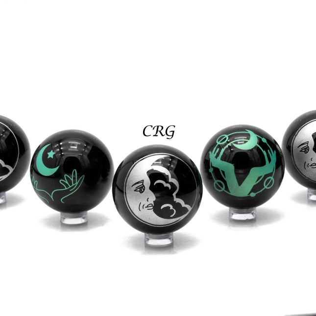 Obsidian Spheres Engraved Set of 4 - Crystal River Gems