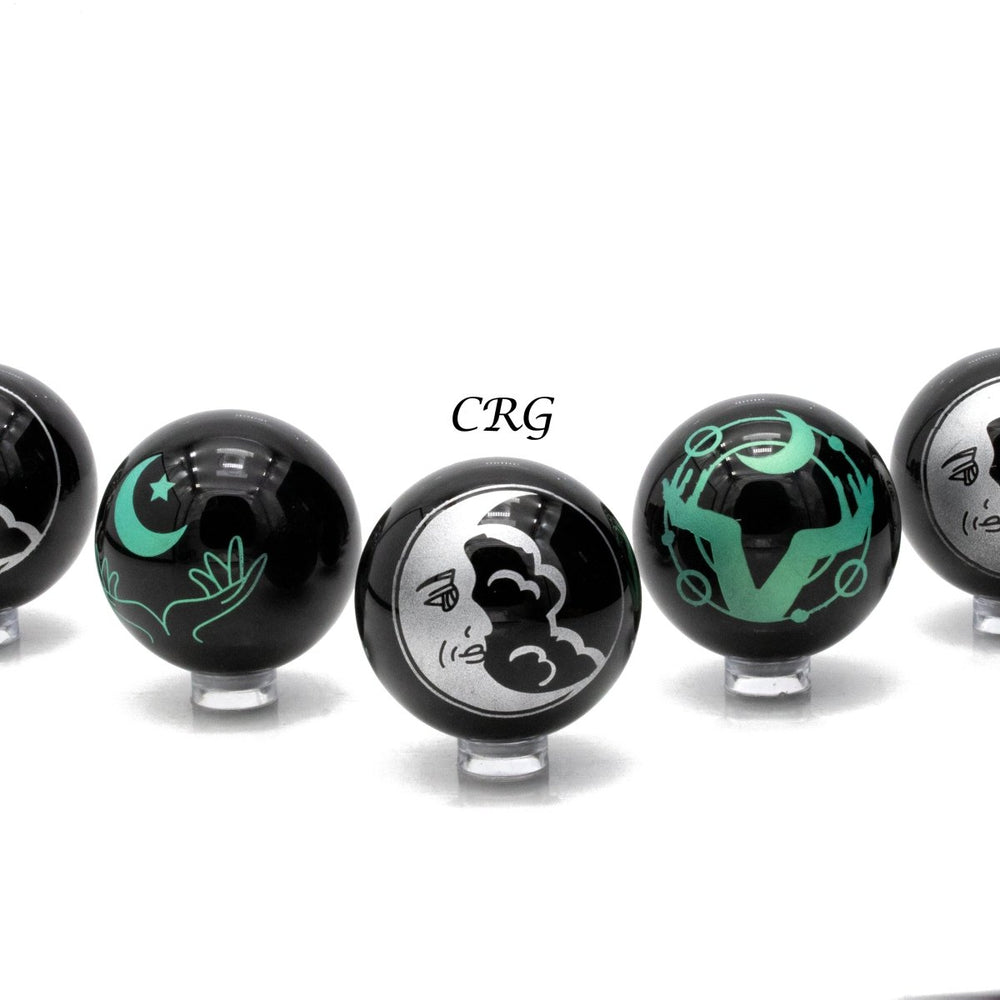 Obsidian Spheres Engraved Set of 4