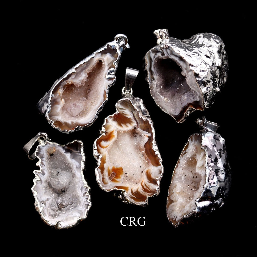 Oco Geode Half Pendant with Silver Plating (4 Pieces) Size 1 to 2 Inches Half Geode Jewelry Charms