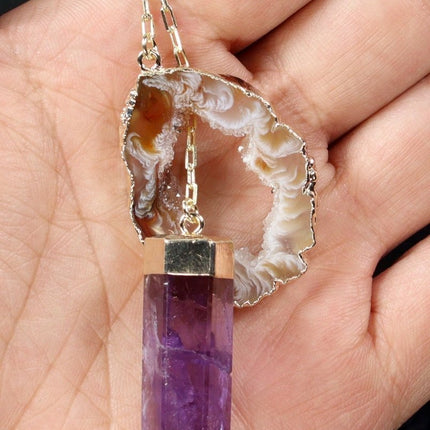 Oco Geode Necklace with Amethyst Point and Gold Plating (1 Piece) Size 24 Inches Crystal Jewelry