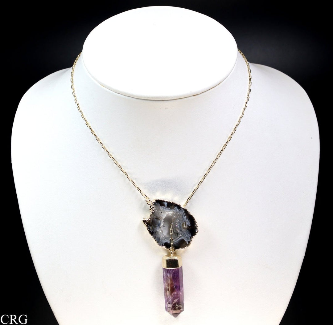 Oco Geode Necklace with Amethyst Point and Gold Plating (1 Piece) Size 24 Inches Crystal Jewelry