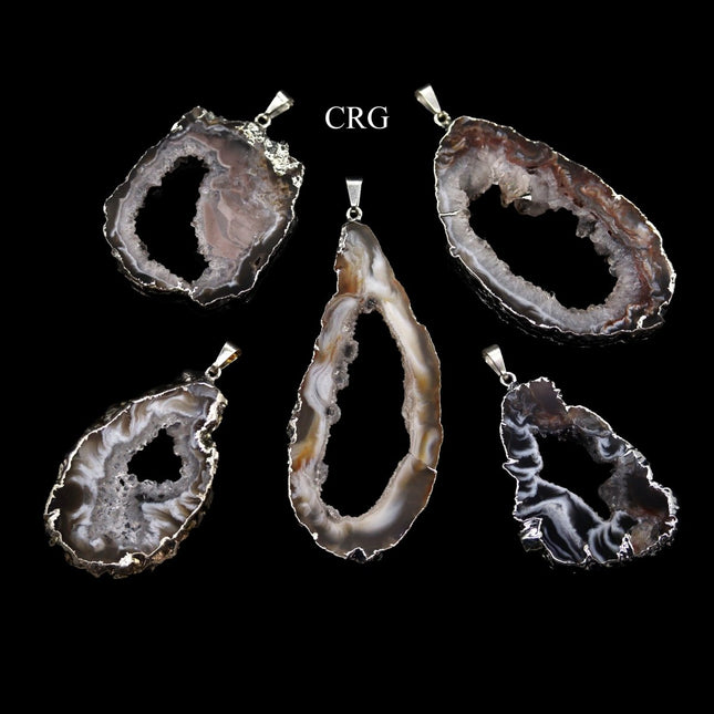 Oco Slice Pendants (1-2 Inches) (4 Pcs) Extra Large Silver-Plated Geode Slice Charms - Crystal River Gems