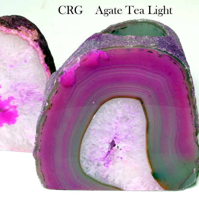 Pink Agate Geode Tea Light Candle Holder - Crystal River Gems