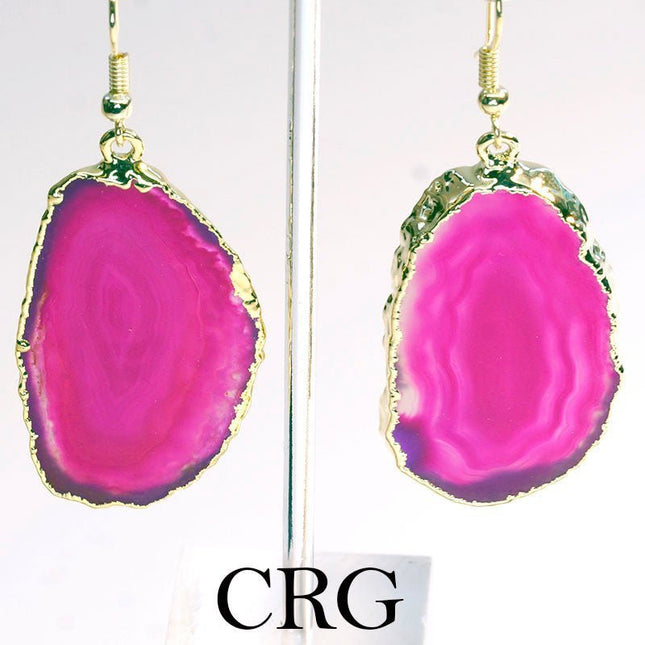Pink Agate Slice Earrings with Gold Plating (2 Pieces) Size 1 to 2 Inches Crystal Jewelry