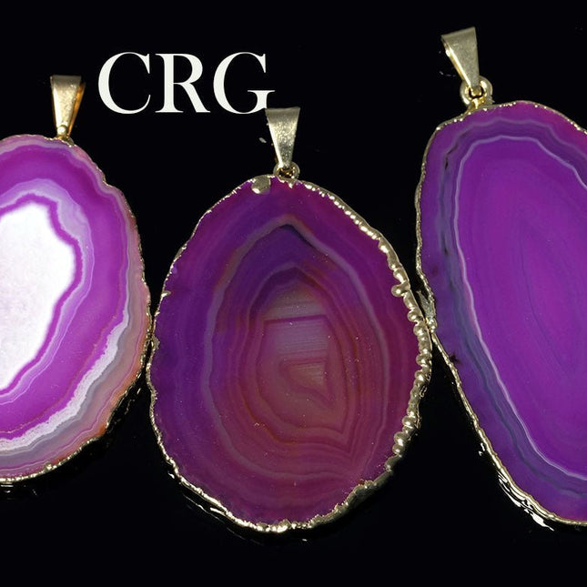 Pink Agate Slice Pendants (1-2 Inches) (4 Pcs) Gold-Plated Polished Agate Slice Pendants