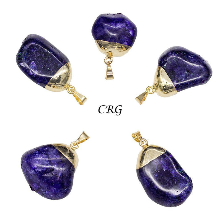Purple Crackle Quartz Pendant with Gold Plating (4 Pieces) Size 1 to 2 Inches Crystal Jewelry Charm