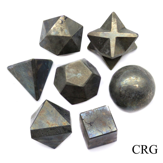 Pyrite 7 PC Platonic Solid Geometry Set - 12-16 mm - QTY 1 - Crystal River Gems