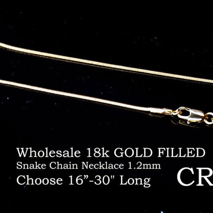 QTY 1 - 18k Gold Filled Snake Chain / 1.2mm W x 16" L - Crystal River Gems