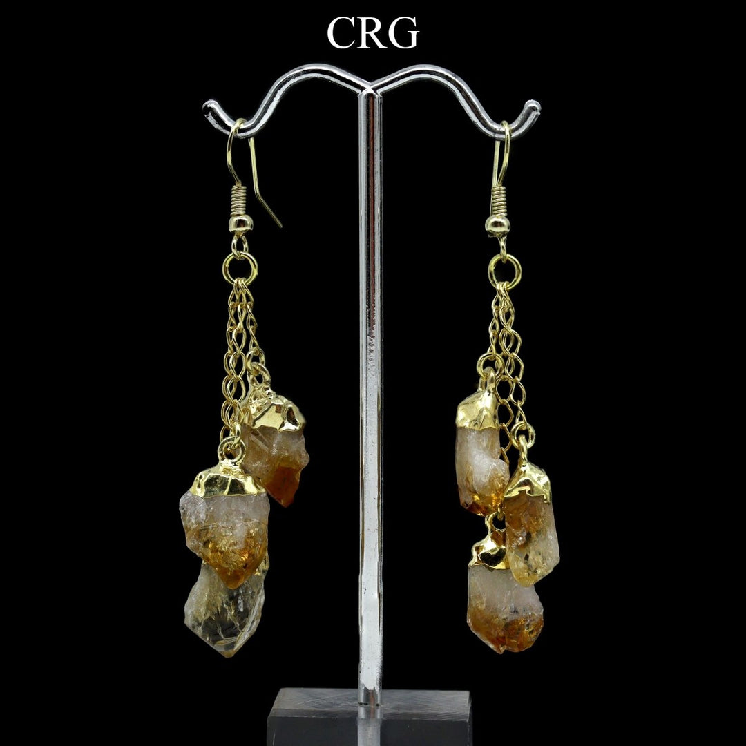 QTY 1 - 3-Point Citrine Dangle Earrings with Gold Plating / 1-2" AVG