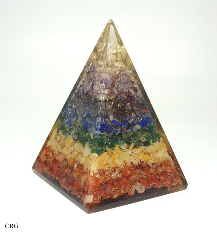 QTY 1 - 7 Stone Orgonite Pyramid w/ Copper / 5" Tall AVGCrystal River Gems