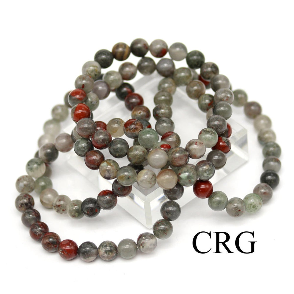 QTY 1 - African Bloodstone Stretch Bracelet / 8 mm Round Beads