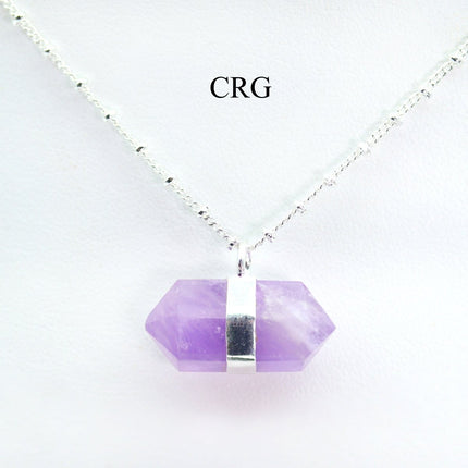 QTY 1 - Amethyst Double Terminated Point Necklace with Silver Plating / 18" - Crystal River Gems