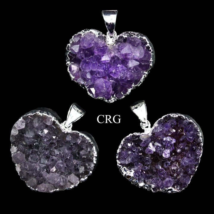 QTY 1 - Amethyst Druzy Heart Pendant with Silver Plating / 1" AVGCrystal River Gems