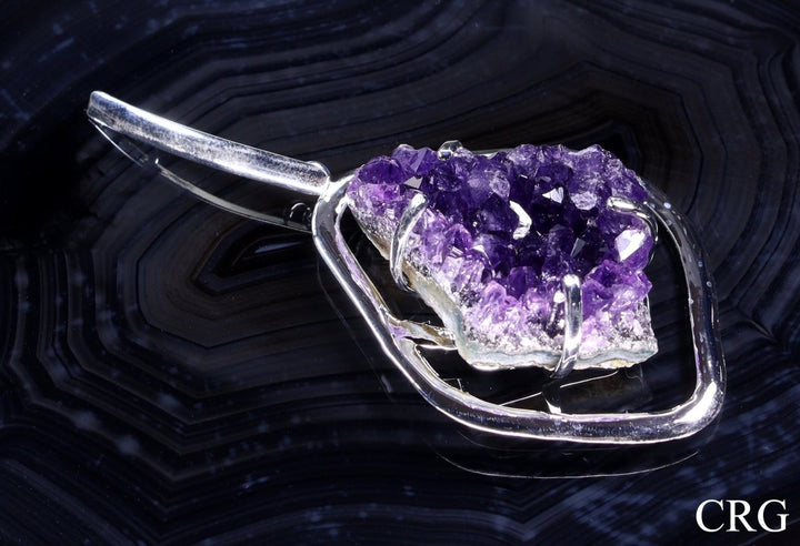 Amethyst Druzy Pendant with Silver Plated Prong Setting - 1"-2" - Qty 1