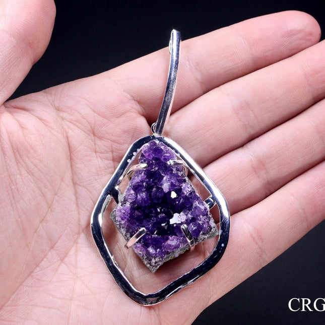 QTY 1 - Amethyst Druzy Pendant with Silver Plated Prong Setting / 1-2" AVG - Crystal River Gems