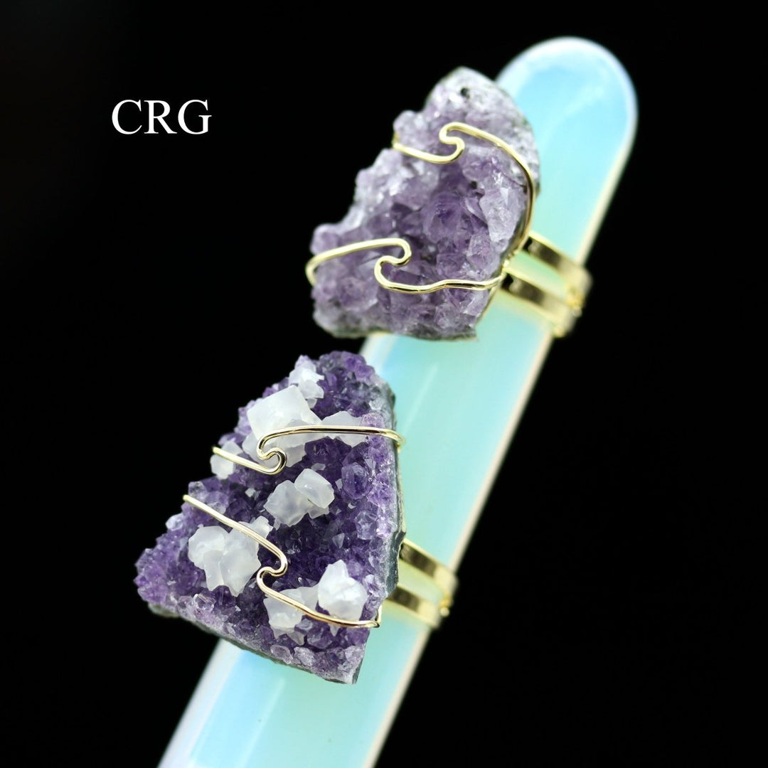 QTY 1 - Amethyst Druzy Ring / Gold Plated / ADJUSTABLE