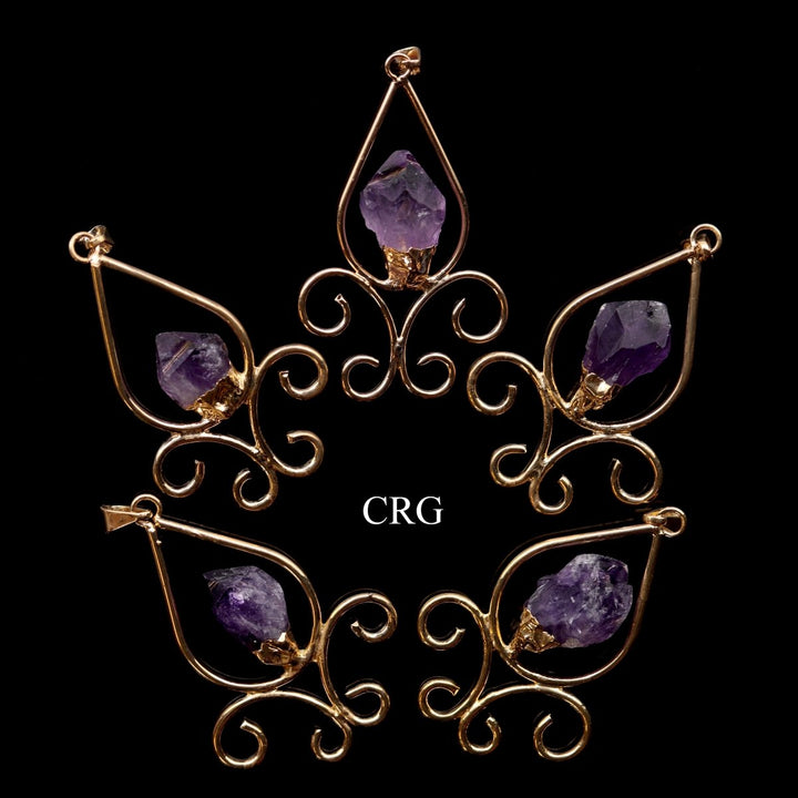 QTY 1 - Amethyst Fleur De Lis Point Pendant w/ Gold PlatingCrystal River Gems