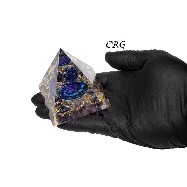 QTY 1 - Amethyst Orgonite Pyramid with Lapis Sphere / 3-4" AVG