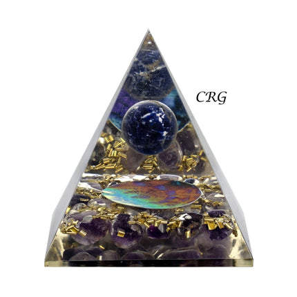QTY 1 - Amethyst Orgonite Pyramid with Lapis Sphere / 3-4" AVG - Crystal River Gems