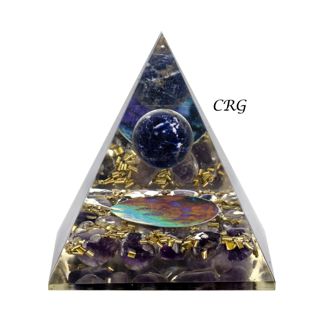 QTY 1 - Amethyst Orgonite Pyramid with Lapis Sphere / 3-4" AVG