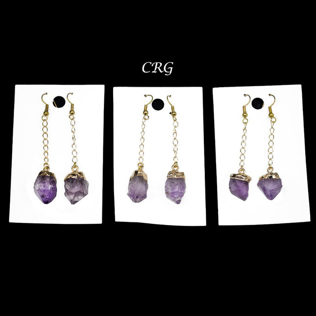 QTY 1 - Amethyst Point Earrings with Gold Plating / 1-2" AVG - Crystal River Gems