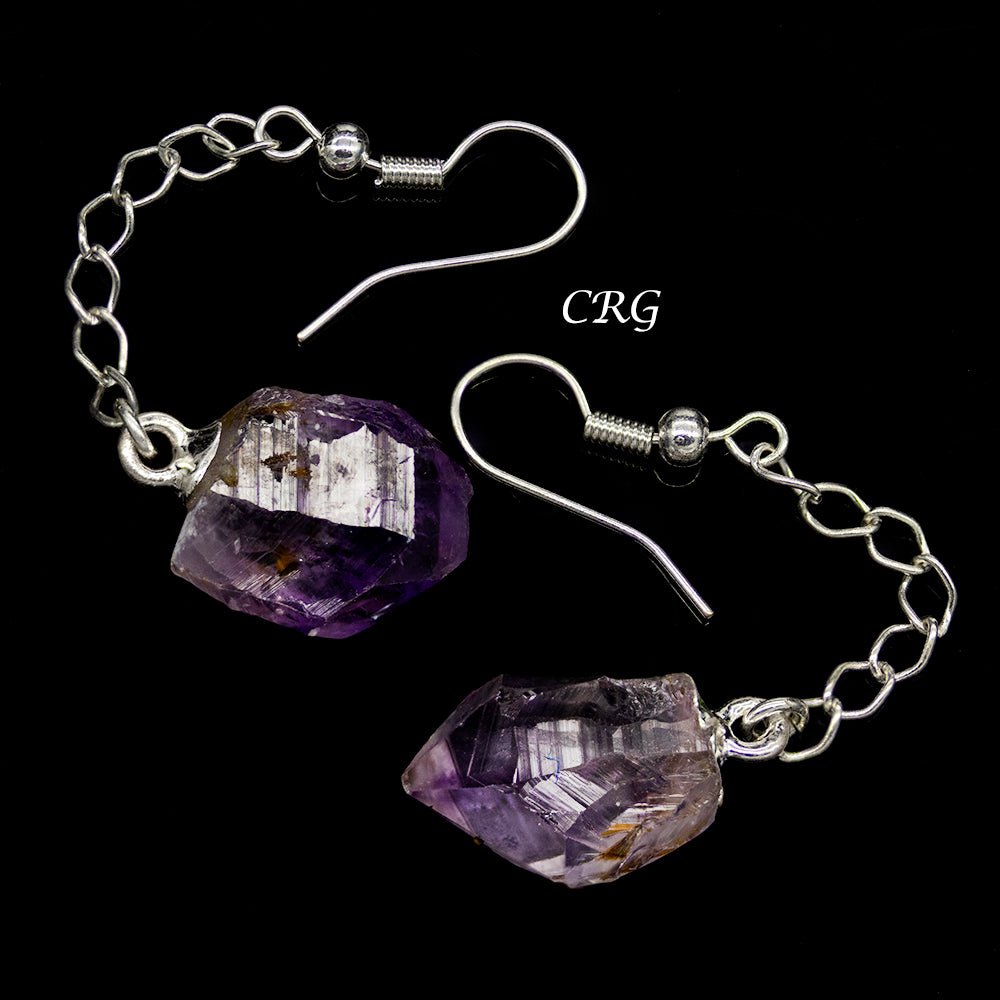 QTY 1 - Amethyst Point Earrings with Silver Plated Tops / 1-2" AVG