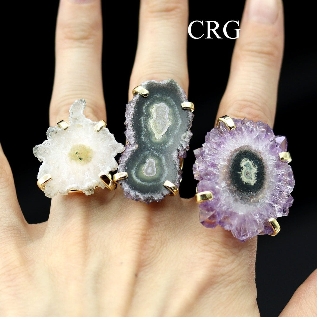 QTY 1 - Amethyst Stalactite Ring / Gold Plated / ADJUSTABLE
