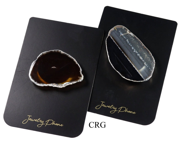 QTY 1 - Black Agate Freeform Phone Grip w/ Silver PlatingCrystal River Gems