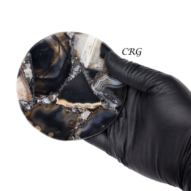 QTY 1 - Black Onyx Orgonite Coaster / 4" Round Avg. - Crystal River Gems