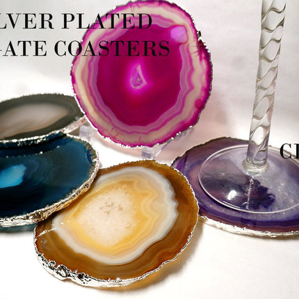 QTY 1 - Black Silver Plated Agate Coaster / #3 / 3-4" - Crystal River Gems