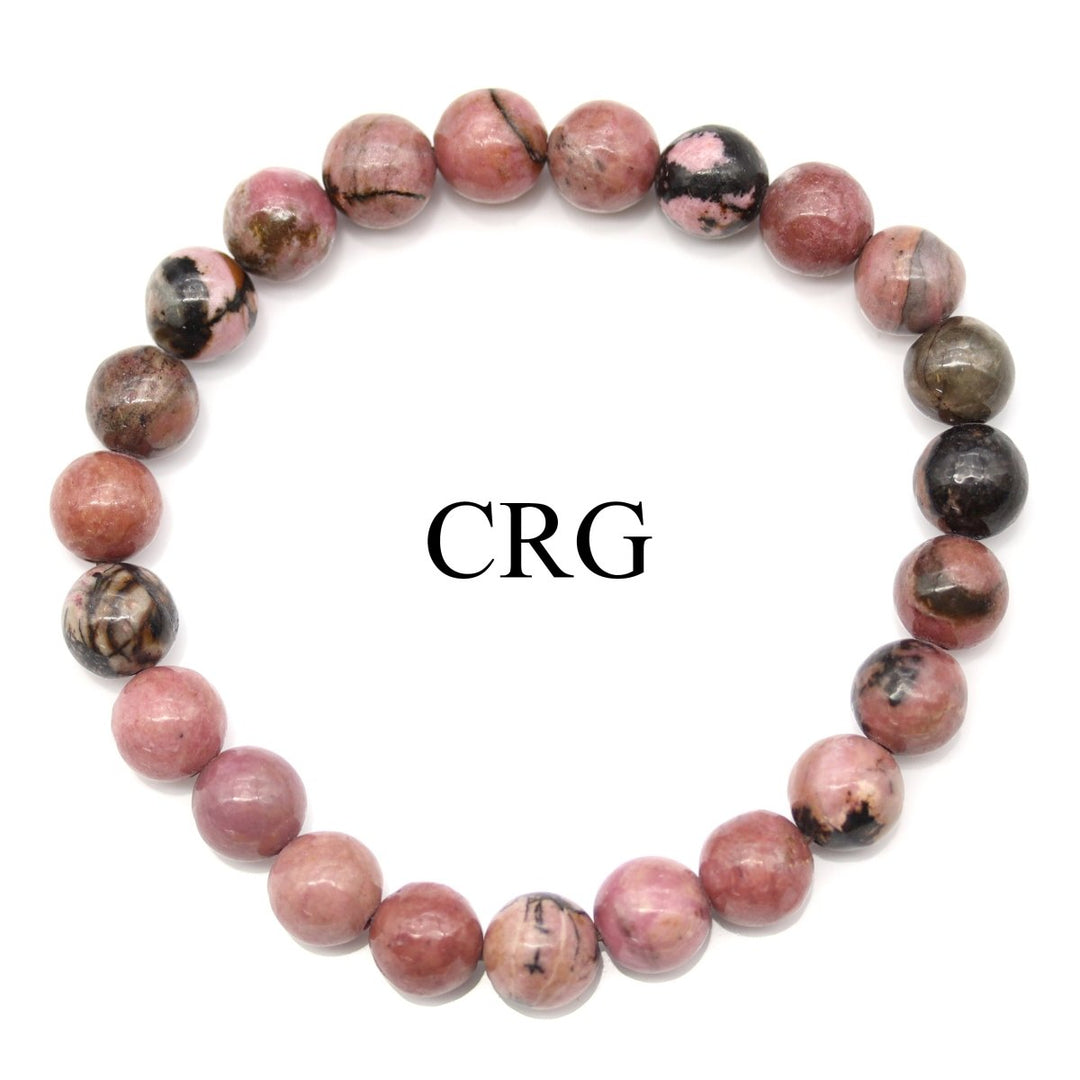 QTY 1 - Black Stripe Rhodonite Stretch Bracelet / 8 mm Round BeadsCrystal River Gems