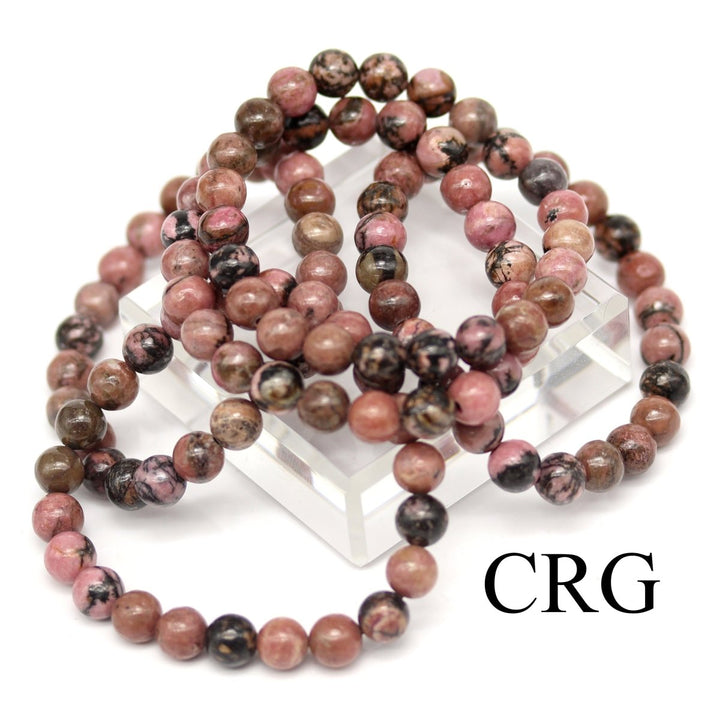 QTY 1 - Black Stripe Rhodonite Stretch Bracelet / 8 mm Round BeadsCrystal River Gems