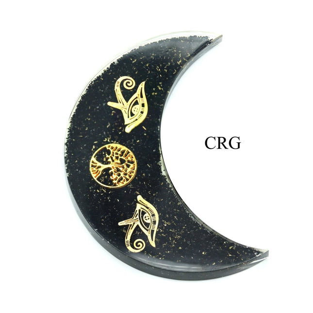 QTY 1 - Black Tourmaline Orgonite Moon / 5" AVG - Crystal River Gems