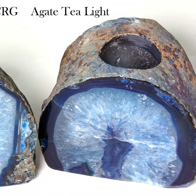 QTY 1 - Blue Agate Geode Tea Light Candle Holder